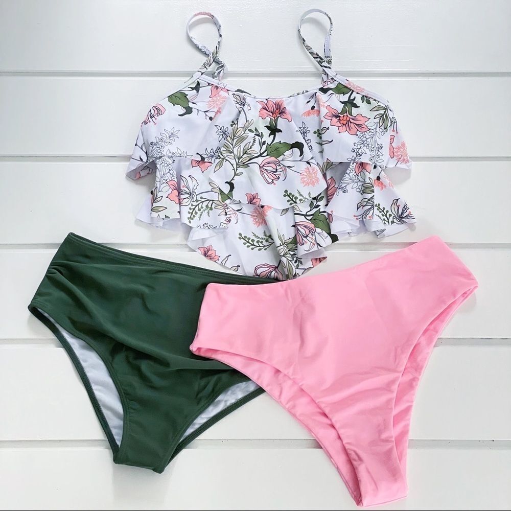 SHEIN Floral Hanky Hem High Waist Bikini Swimsuit